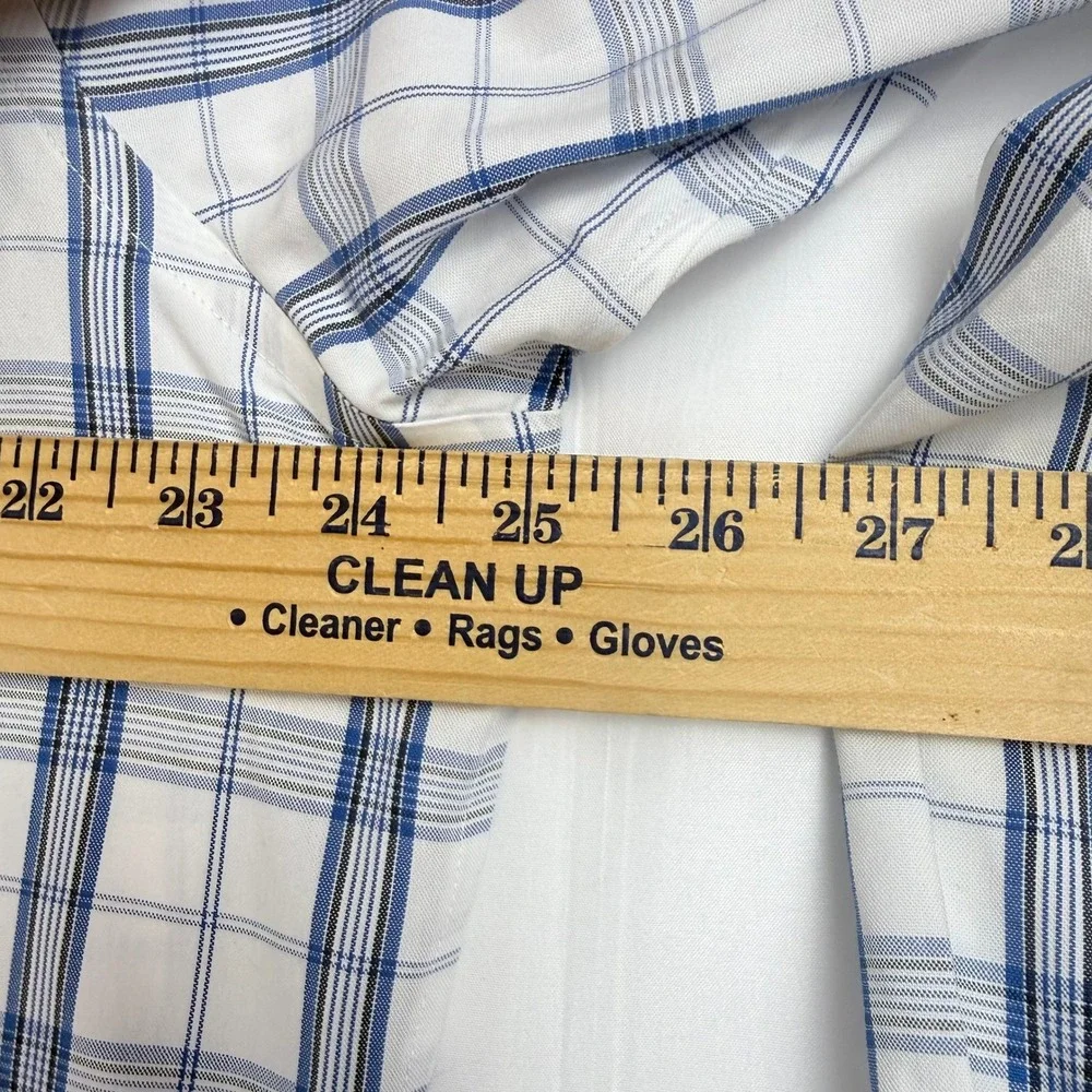 Banana Republic Mens L 16-16.5 Blue Plaid Non-Iron Classic Fit Preppy Office